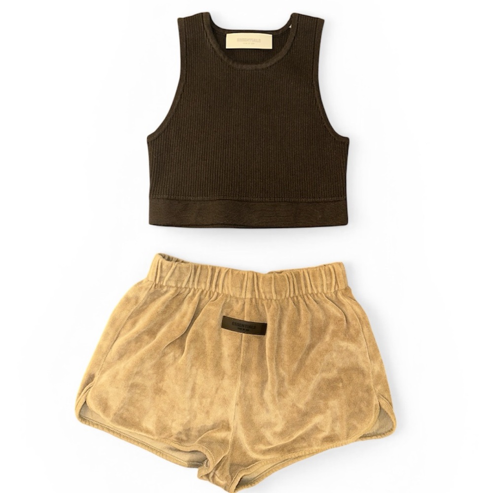 Essentials Chocolate Brown Top & Beige Shorts Set | Fear of God Style | Neutral